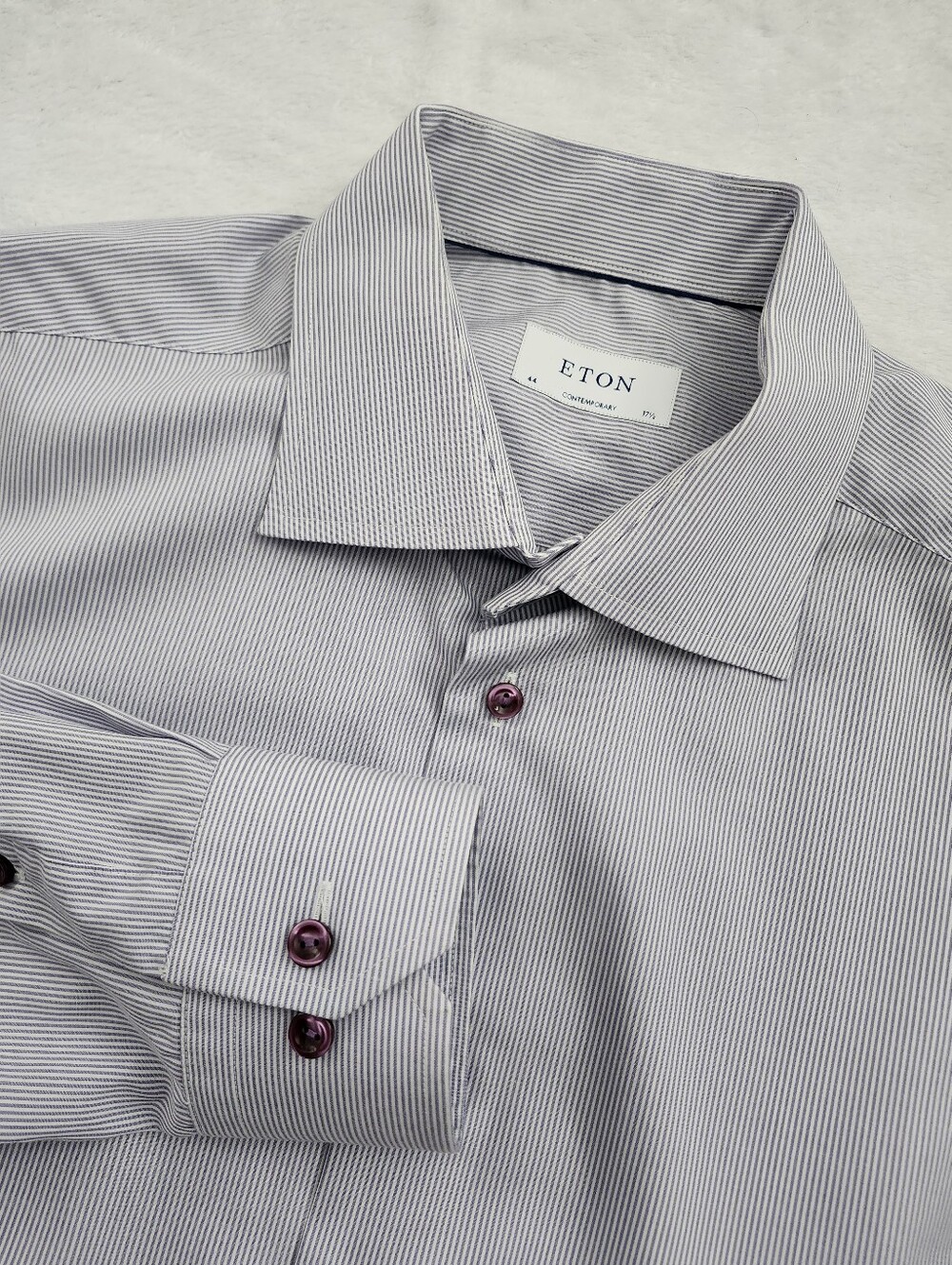 ETONS Size 44/17.5 Contemporary Cotton Dress Shirt Pin Stripes White Purple